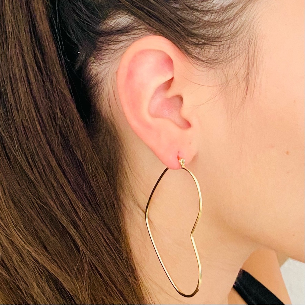 Heart Hoop Earrings, Large Gold Hoops